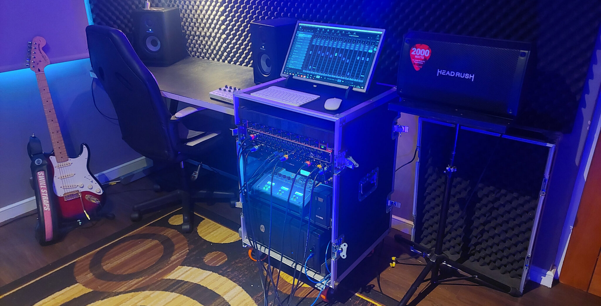 Rack case de transporte en un estudio de grabación